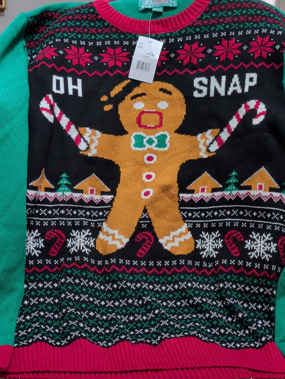NWT The Ugly Sweater Co. "Oh Snap" Gingerbread Christmas Sweater -  Cotton Blend